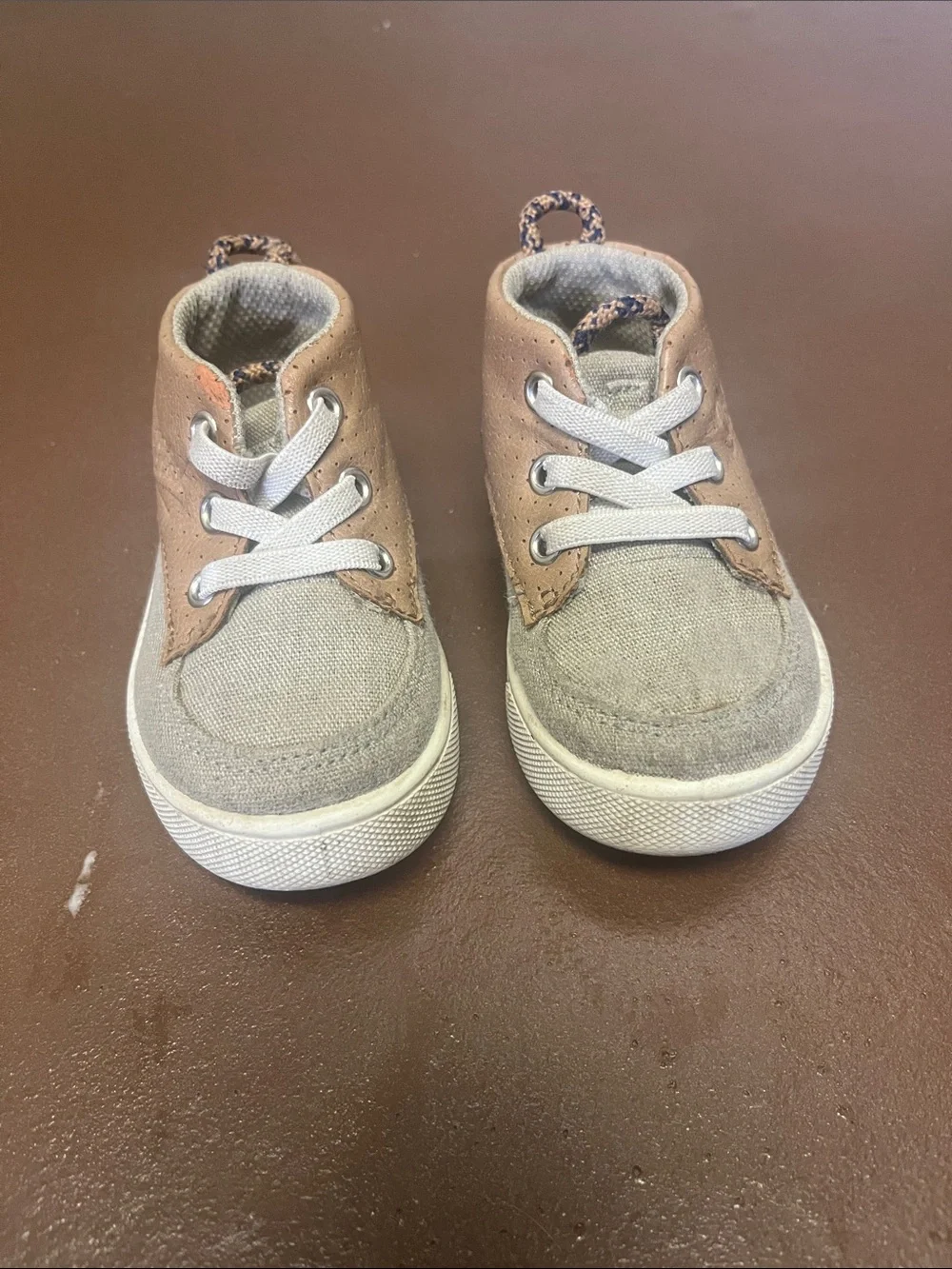 Baby/Toddler OshKosh Canvas Sneakers in Tan with Brown/Navy Accents